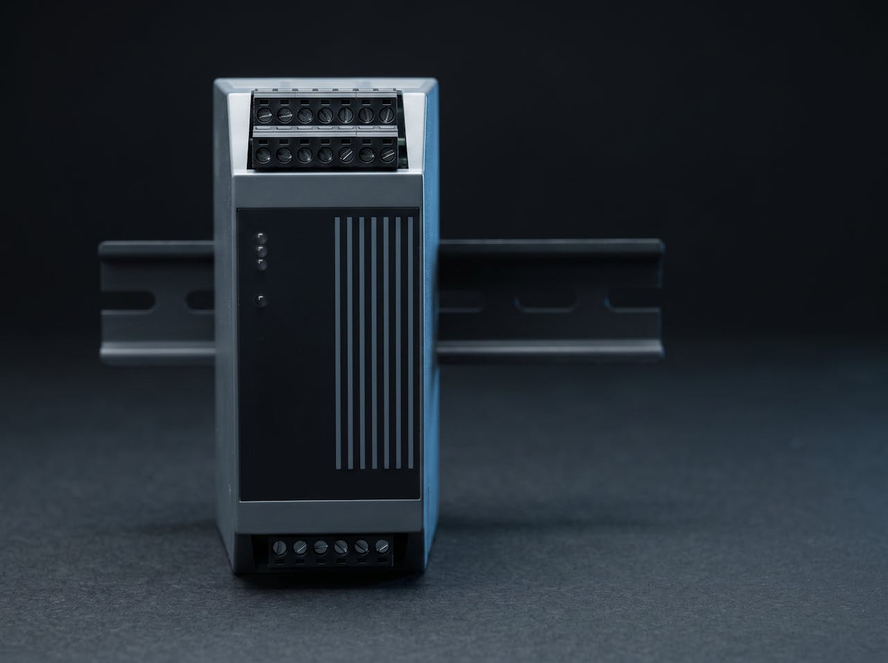 A DIN-rail mounted industrial power supply unit